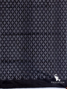 Black ikat silk fabric with small white diamond ikat motifs, matching piece for charcoal grey tussar silk saree