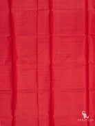 Red pure silk fabric detail, matching blouse piece for navy blue Pochampally ikat silk saree